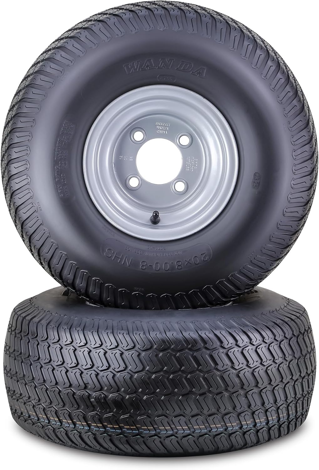 WANDA Lawn Mower Tractor Tire Wheel Assembly 20X8-8 4-Ply with 4 Lugs on 4' PCD Silver Wheel-13035,SET 2