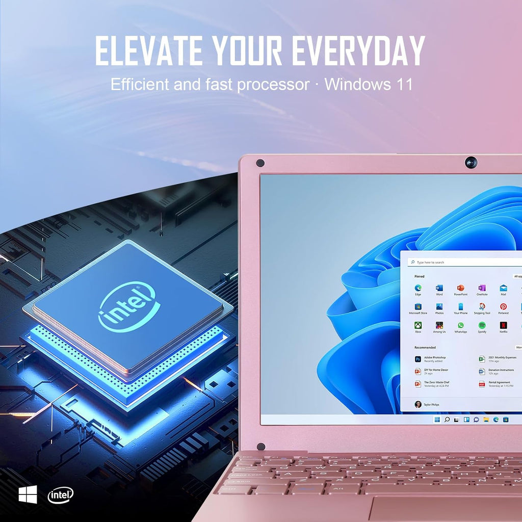 G-Anica win11 Laptop Computer, 8GB RAM 128GB ROM, Celeron Dual core Processors, 10' Netbook Computer with WiFi, Webcam and Bluetooth, Mini Laptop with Bag, Mouse, Headphone and Mouse Pad