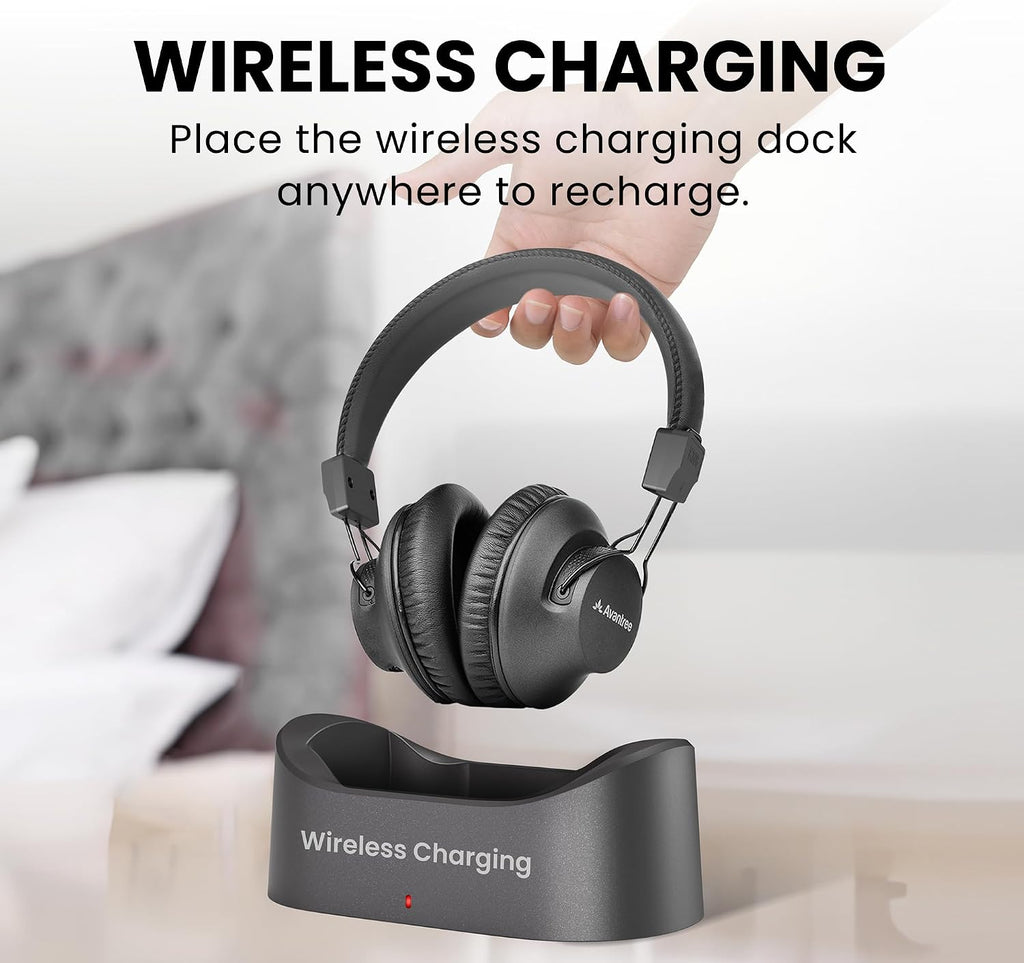 Avantree HT5009 Plus – Wireless TV Headphones for TVs with Optical (TOSLINK) or AUX Audio Output, Clear Voice and Volume Boost, Comfortable Over-Ear Fit, 60H Playtime, Charging Dock Included
