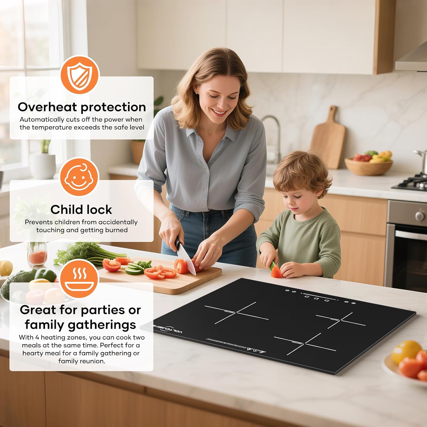 24' Built-in Induction Cooktop 5400W, 3 Burner Electric Stove for Kitchen Countertop, Touch Control, Safety Lock, Easy Clean Glass Surface