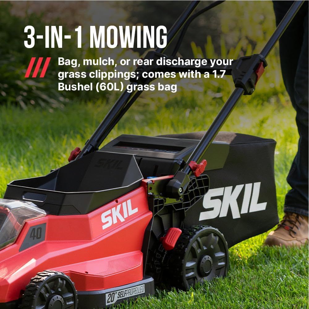 SKIL PWR CORE 40 Brushless 40V 20-Inch Self-Propelled Mower Kit with Smart Caddy, Includes 6.0Ah & 4.0Ah Batteries and 150W Charger - SM2010C-24