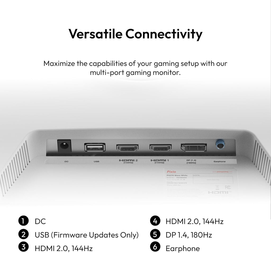 Pixio PX278 Wave White 27 inch 180Hz Refresh Rate Quad HD 1440p Resolution Fast IPS Panel 1ms GTG Response Time Built-in Speakers Gaming Monitor with AMD FreeSync