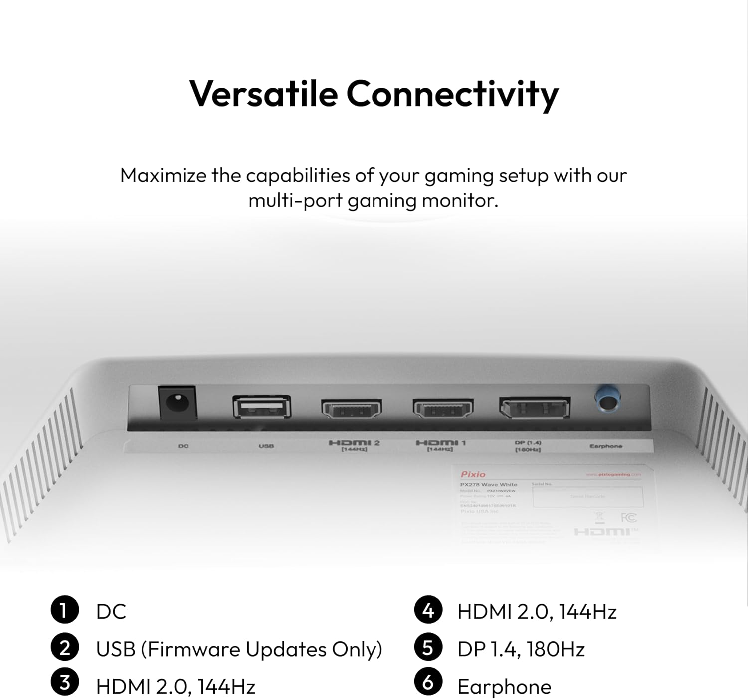 Pixio PX278 Wave White 27 inch 180Hz Refresh Rate Quad HD 1440p Resolution Fast IPS Panel 1ms GTG Response Time Built-in Speakers Gaming Monitor with AMD FreeSync