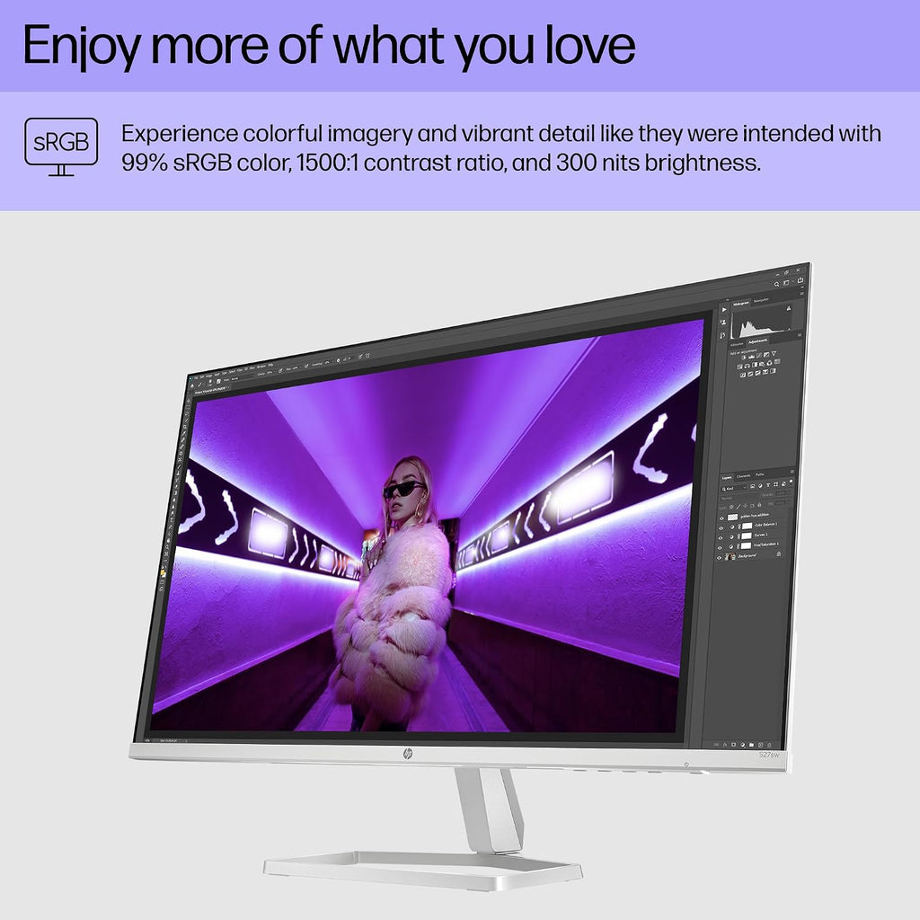 HP Series 5 27 inch FHD Monitor, Full HD Display (1920 x 1080), IPS panel, 99% sRGB, 1500:1 contrast ratio, 300 nits, Eye Ease, 527sw (2024) (Renewed)
