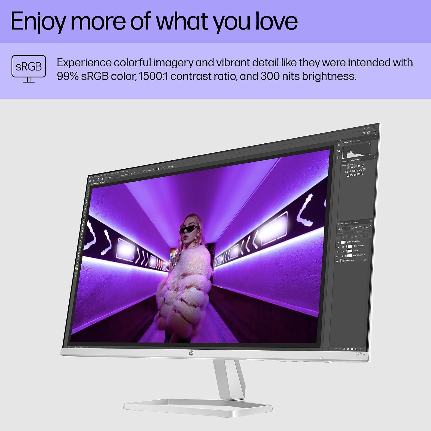 HP Series 5 27 inch FHD Monitor, Full HD Display (1920 x 1080), IPS panel, 99% sRGB, 1500:1 contrast ratio, 300 nits, Eye Ease, 527sw (2024) (Renewed)