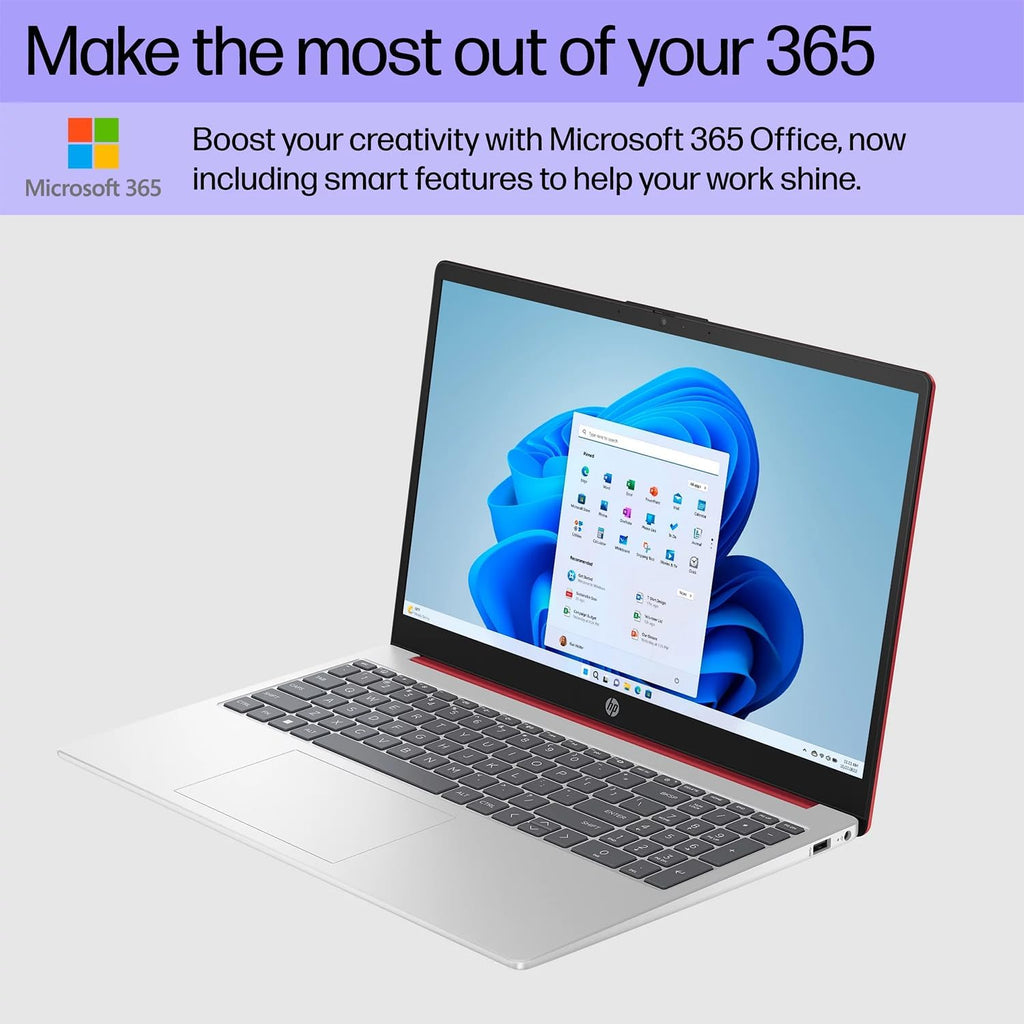 HP 15.6' Portable Laptop, HD Display, Intel Quad-Core N200 Processor, 16GB RAM, 128GB Storage, Wi-Fi 5, Webcam, HDMI, Numeric Keypad, Windows 11 Home, Red (Renewed)