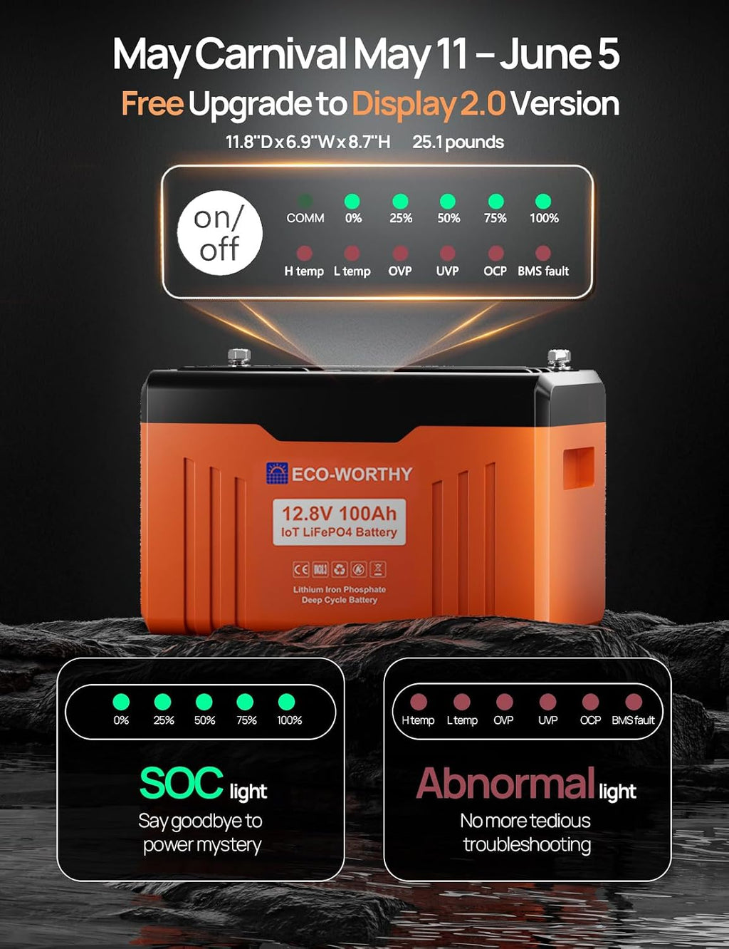 ECO-WORTHY 200 Watt 12V Complete Solar Panel Starter Kit for RV Off Grid with Battery and Inverter: 2pcs 100W Solar Panel + 30A Charge Controller + 100Ah Lithium Battery + 1100W Premium Solar Inverter