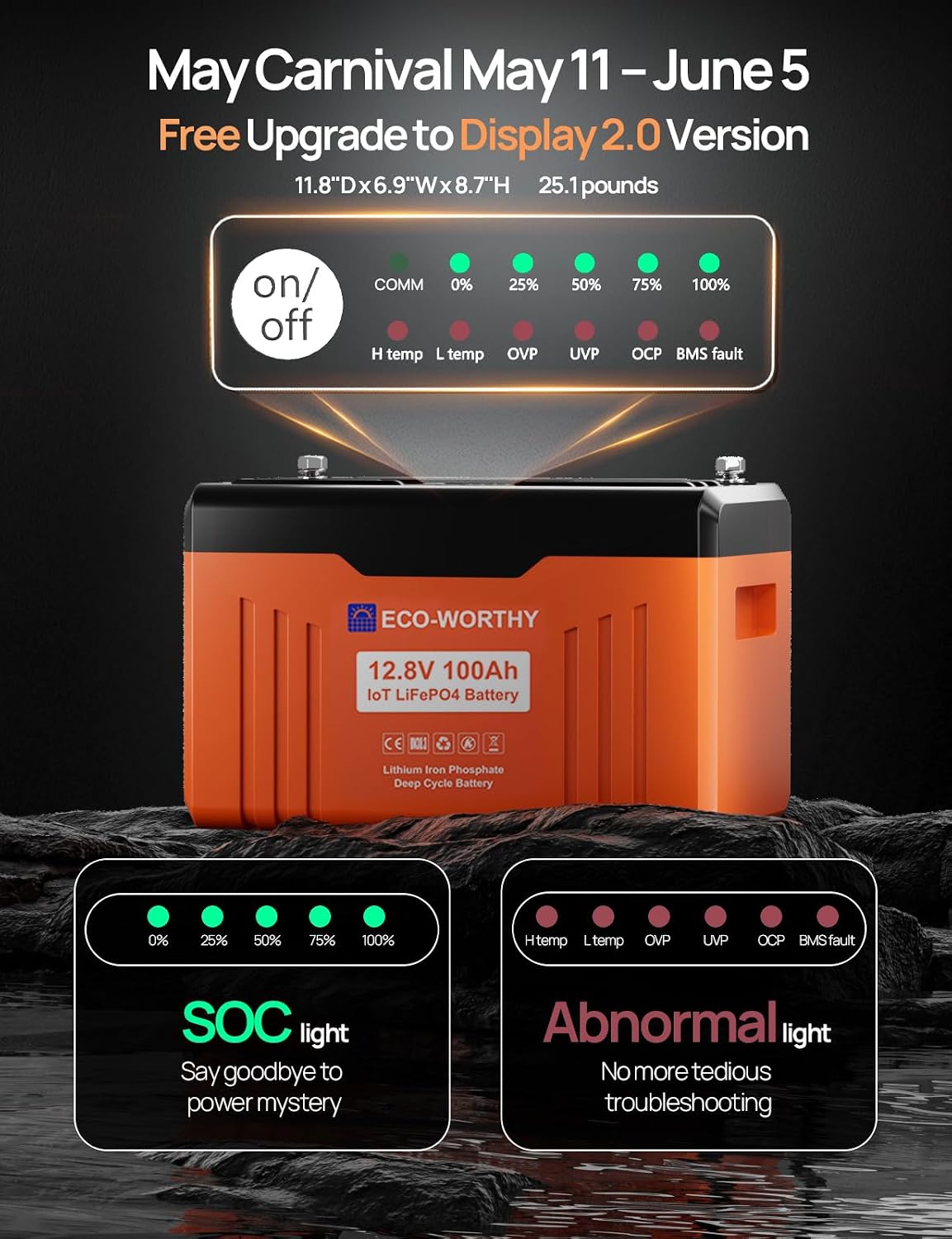 ECO-WORTHY 200 Watt 12V Complete Solar Panel Starter Kit for RV Off Grid with Battery and Inverter: 2pcs 100W Solar Panel + 30A Charge Controller + 100Ah Lithium Battery + 1100W Premium Solar Inverter