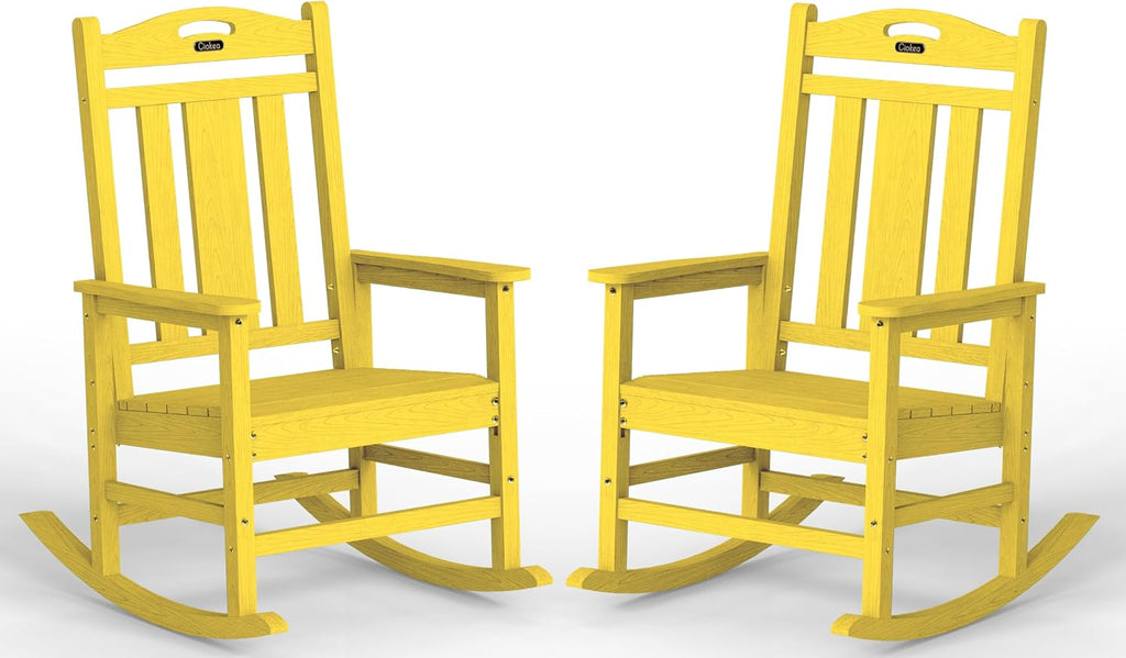 Ciokea Oversized Outdoor Rocking Chairs Set of 2, 380lbs Heavy-Duty Large Patio Rocker, High Back Cozy Porch Chairs, Weather Resistant Patio Rocking Chairs for Outside, Fire Pit, Deck, Citron Yellow