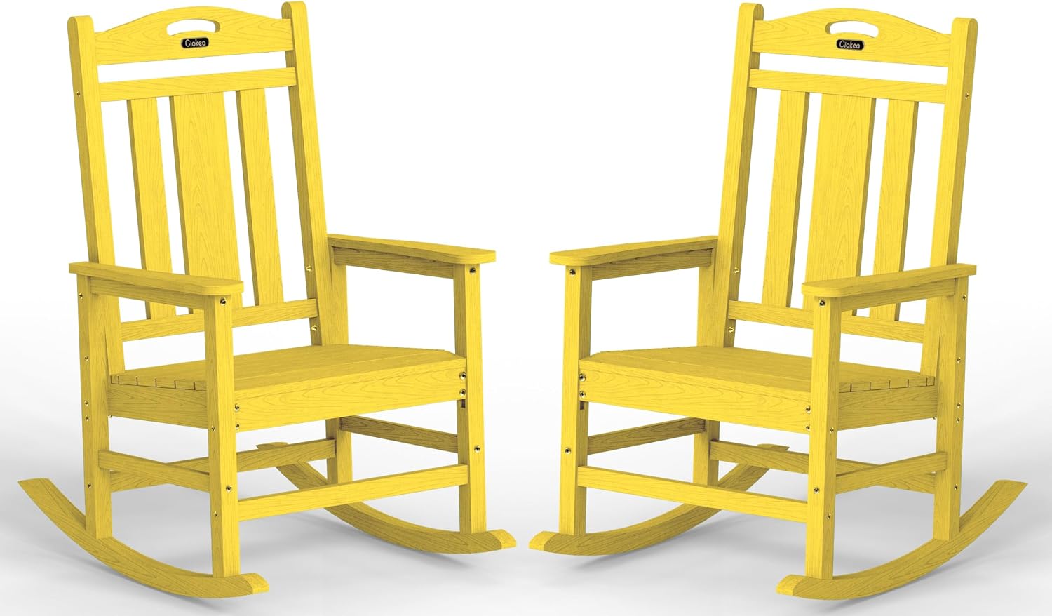 Ciokea Oversized Outdoor Rocking Chairs Set of 2, 380lbs Heavy-Duty Large Patio Rocker, High Back Cozy Porch Chairs, Weather Resistant Patio Rocking Chairs for Outside, Fire Pit, Deck, Citron Yellow