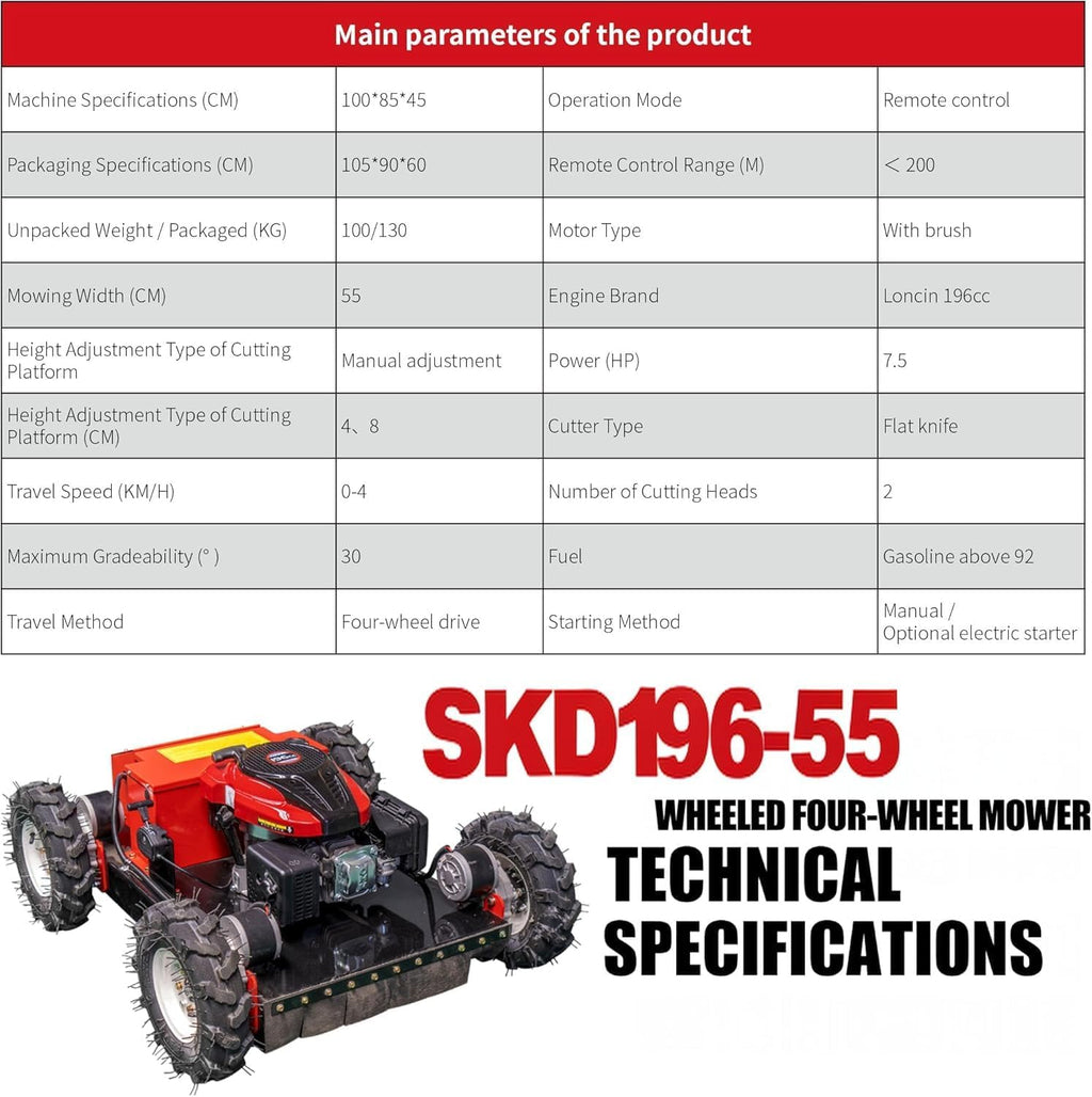 Remote Controlled Lawnmower Oil-Electric Hybrid Four-Wheel Drive Lawn Mowing and Weed Whacker, All Terrain Grass Cutter Yard Mower High Controllability