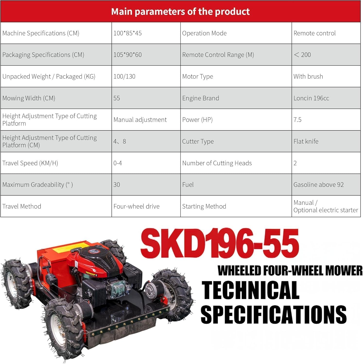 Remote Controlled Lawnmower Oil-Electric Hybrid Four-Wheel Drive Lawn Mowing and Weed Whacker, All Terrain Grass Cutter Yard Mower High Controllability