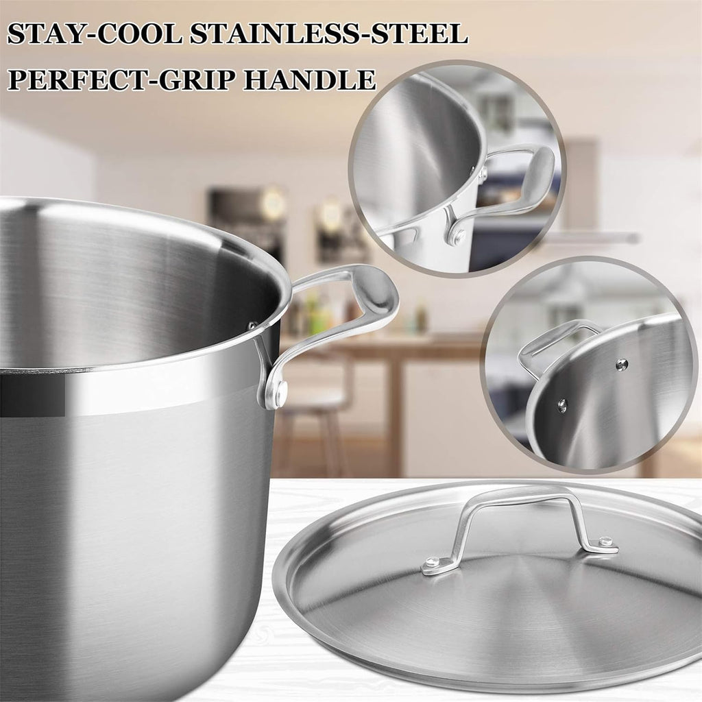 Duxtop Whole-Clad Tri-Ply Stainless Steel Induction Cookware Set, 10PC Kitchen Pots and Pans Set & Whole-Clad Tri-Ply Stainless Steel Stockpot with Lid, 8 Quart, Kitchen Induction Cookware