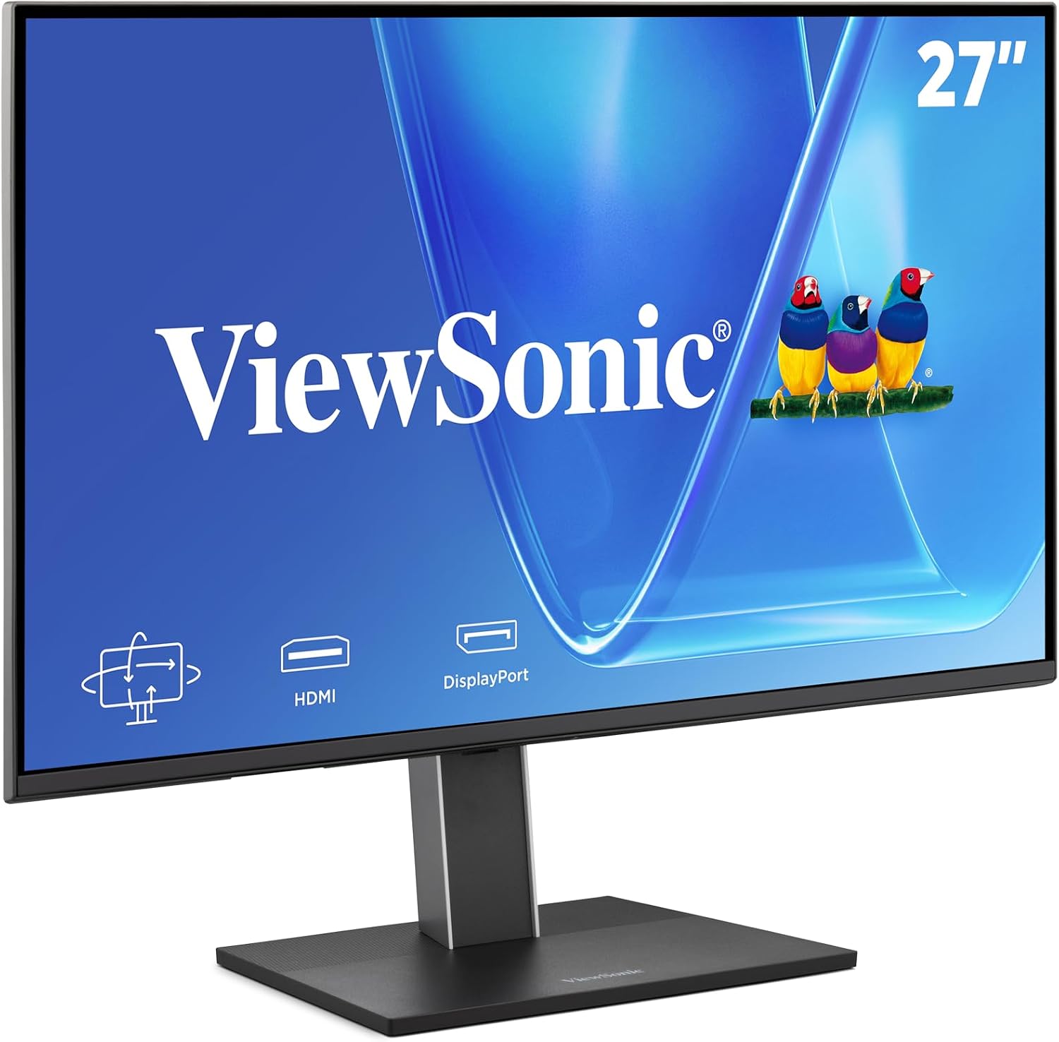 ViewSonic VG2751 27 Inch 1080p Monitor, IPS Display with 100Hz for Smooth Home and Office Productivity, Full Ergonomic Adjustability, 4-Port USB Hub, HDMI, DisplayPort, and USB-C Inputs
