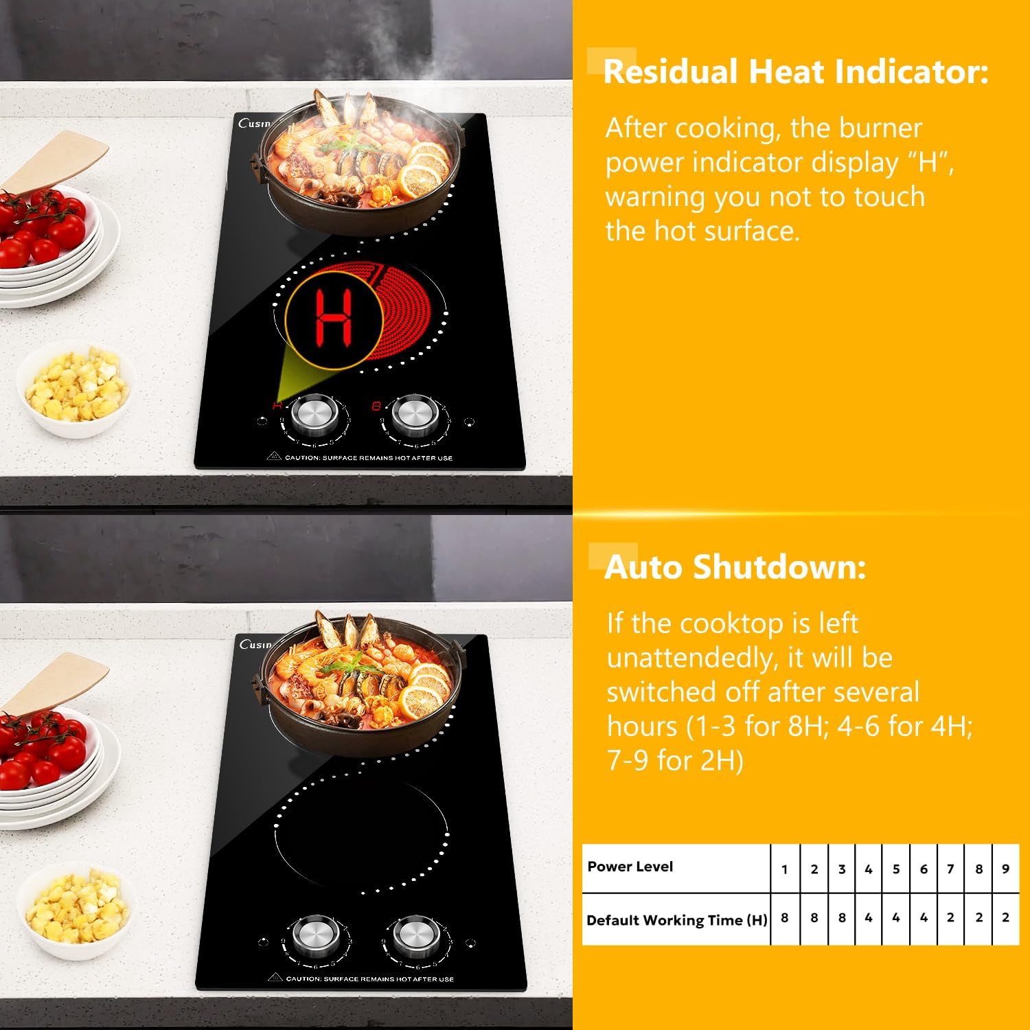 Portable Electric Cooktop 2 Burner 110V Plug in, 12 Inch 2000W Electric Stove Top with Knob Control, Countertop or Built-in Ceramic Hot Plate, for RV Dorm Apartment Kitchen Cooking