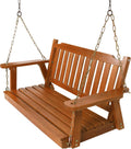 Anraja Wooden Porch Swing 2-Seater Bench Swing with Hanging Chains Heavy Duty 800 LBS for Outdoor Patio Garden Yard, Large 4 Ft, Brown