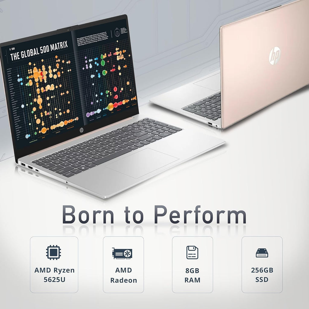 HP 15 Professional Slim High-Performance Laptop in Blush Pink Ryzen 5 4-Core up to 4.3GHz 8GB 256GB SSD 15.6in Full HD BO Audio W11 (15-FC - Renewed)