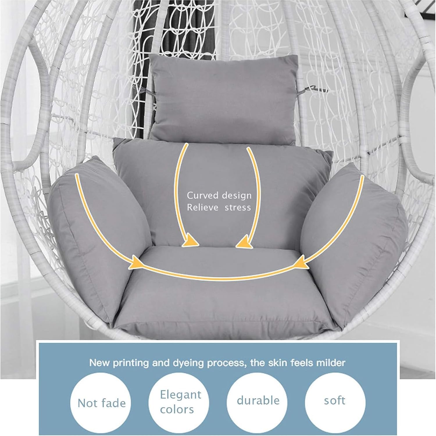 2 Seater Egg Chair Swing Cushion Outdoor, 2 Person Hanging Egg Chair Cushion, Double Hanging Basket Chair Cushion, Hanging Hammock Chair Cushion Replacement (Only Cush(Size:150X110CM,Color:Dark Gray)