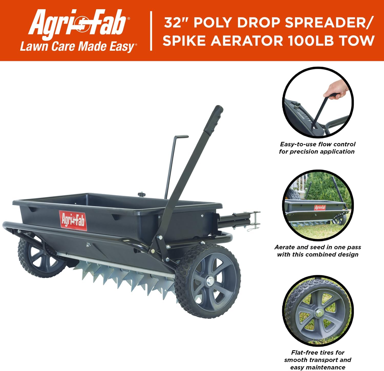 Agri-Fab 45-0543-AMZ 100 lb. Tow-Behind Lawn & Garden Spiker/Seeder/Drop Spreader for Seed,Fertilizer, Salt, Ice Melt; Designed to Pull Behind Lawn & Garden Tractors