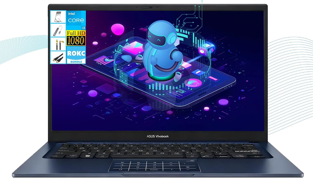 ASUS Vivobook 14' FHD 250-Nits Laptop, Intel i3-1315U, 16GB RAM+1TB SSD, Lightweight & All-Day Battery, Durability, Windows 11, NumberPad, Privacy Camera, Wi-Fi, for Business & Students, RK Bundle
