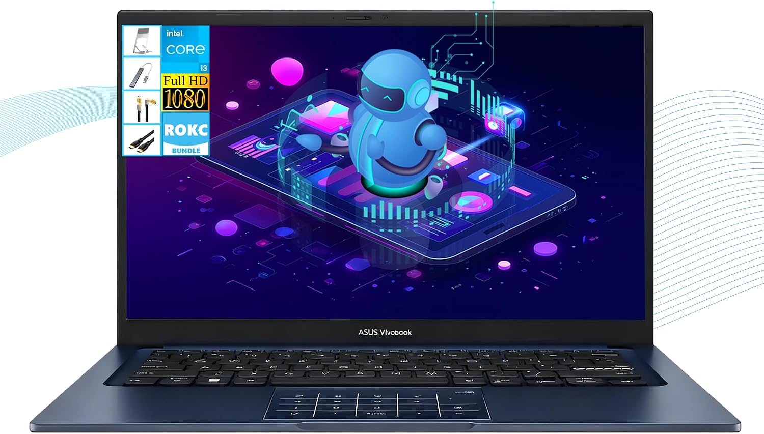 ASUS Vivobook 14' FHD 250-Nits Laptop, Intel i3-1315U, 16GB RAM+1TB SSD, Lightweight & All-Day Battery, Durability, Windows 11, NumberPad, Privacy Camera, Wi-Fi, for Business & Students, RK Bundle