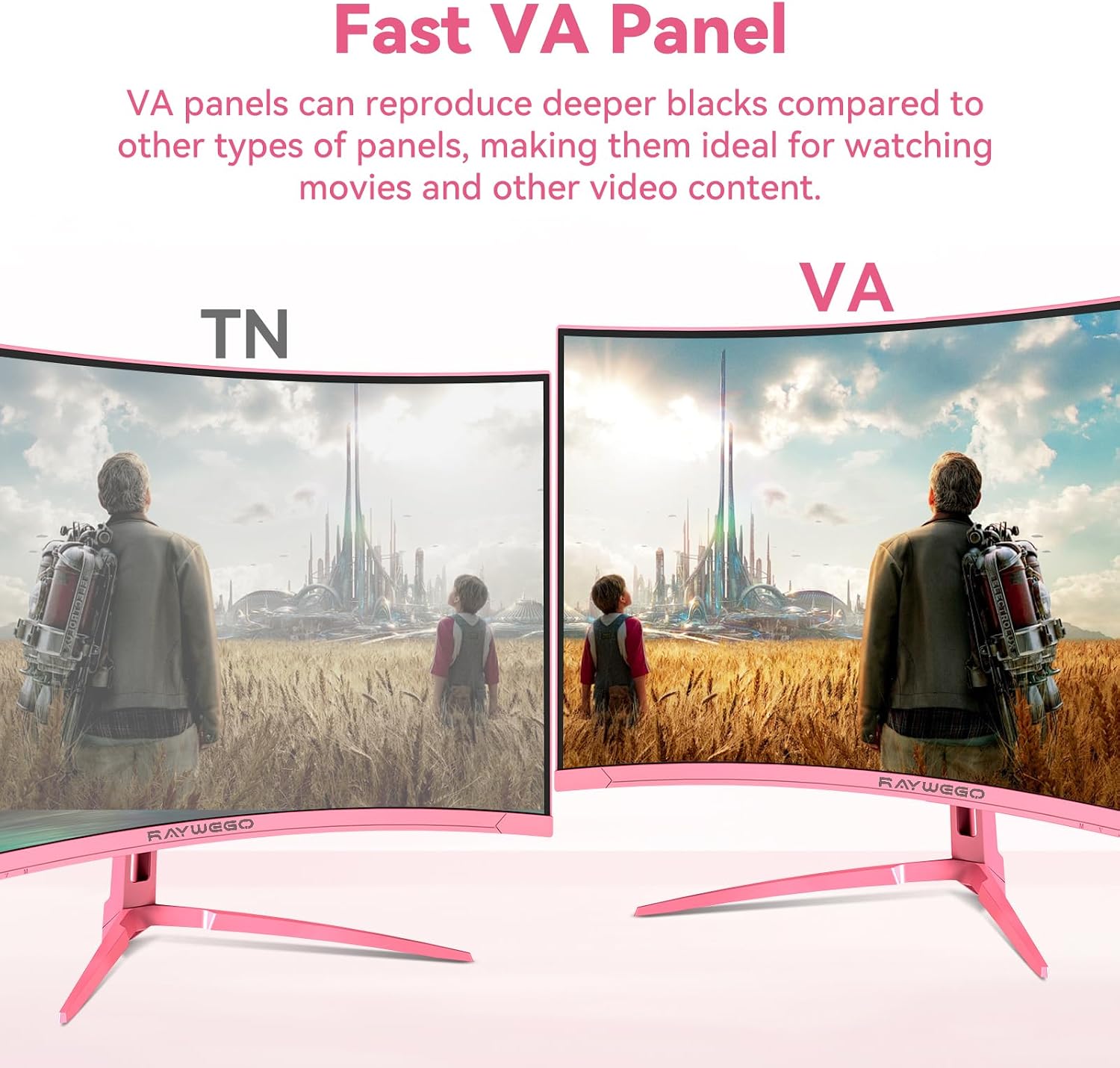 Raywego Pink Curved Gaming Monitor 180Hz with RGB Backlight,1080P Gaming Monitor 27 inch,4000:1 Contrast Ratio,FreeSync Crosshair/Timer/FPS/RTS,Tilt Adjustable(DP Cable Included)