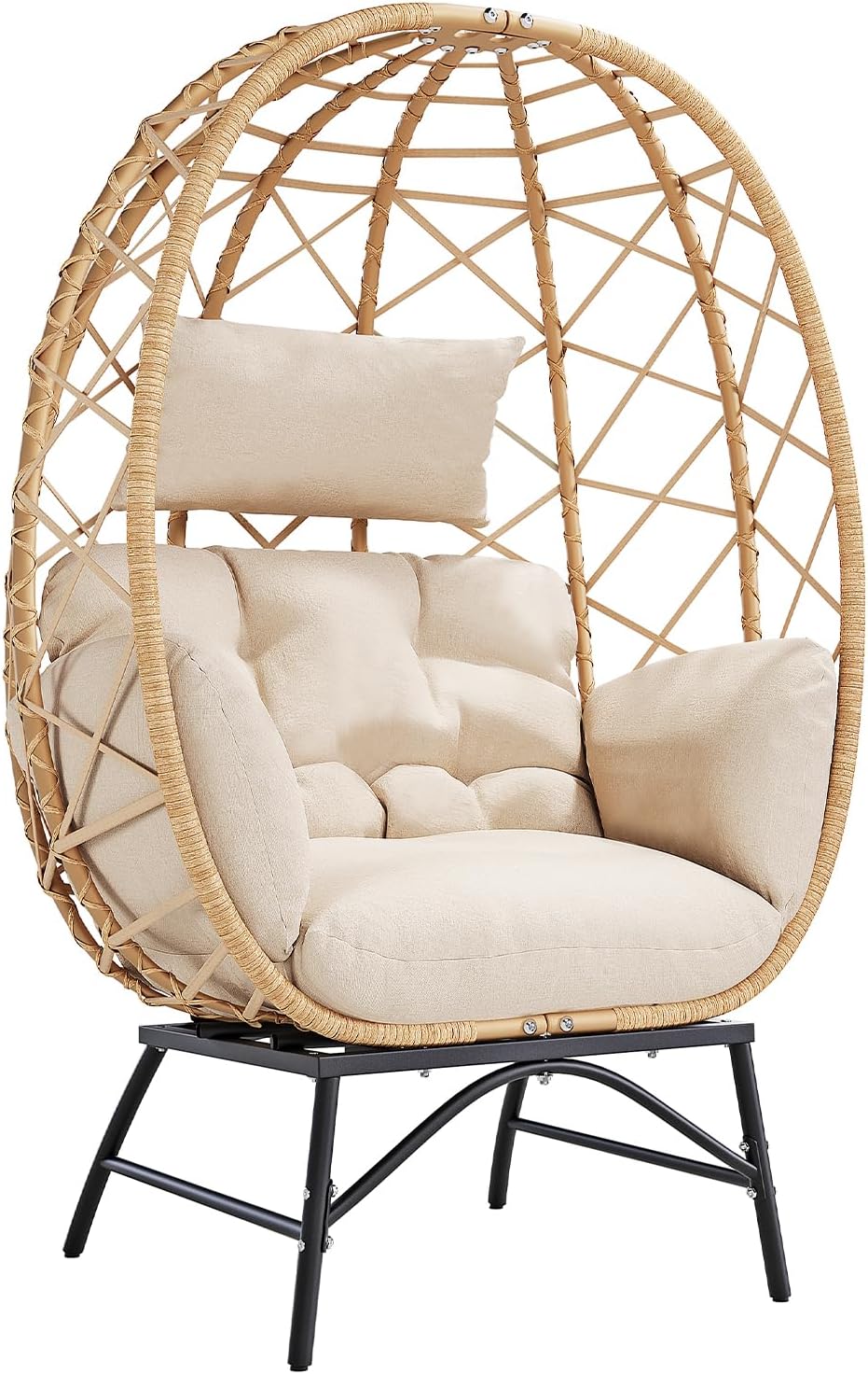 SWITTE Wicker Egg Chair Outdoor, Oversized Patio Lounge Chairs with Cushion for Indoor Living Room, Bedroom, Outside Backyard Balcony-Beige
