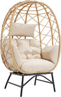 SWITTE Wicker Egg Chair Outdoor, Oversized Patio Lounge Chairs with Cushion for Indoor Living Room, Bedroom, Outside Backyard Balcony-Beige