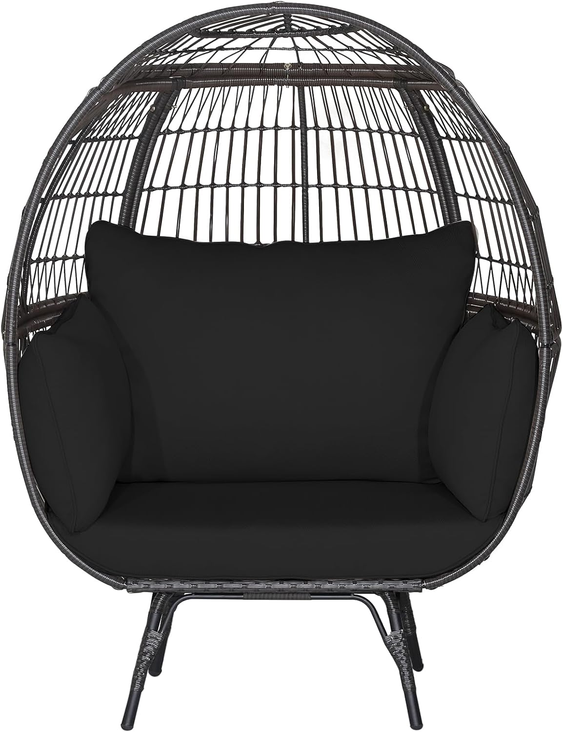 Giantex Oversized Wicker Egg Chair, Outdoor & Indoor Hammock Chair with Thick Cushions, 2-Person PE Rattan Lounge Chair Swing Chair for Patio, Backyard,Porch, 450 LBS Weight Capacity (Black)