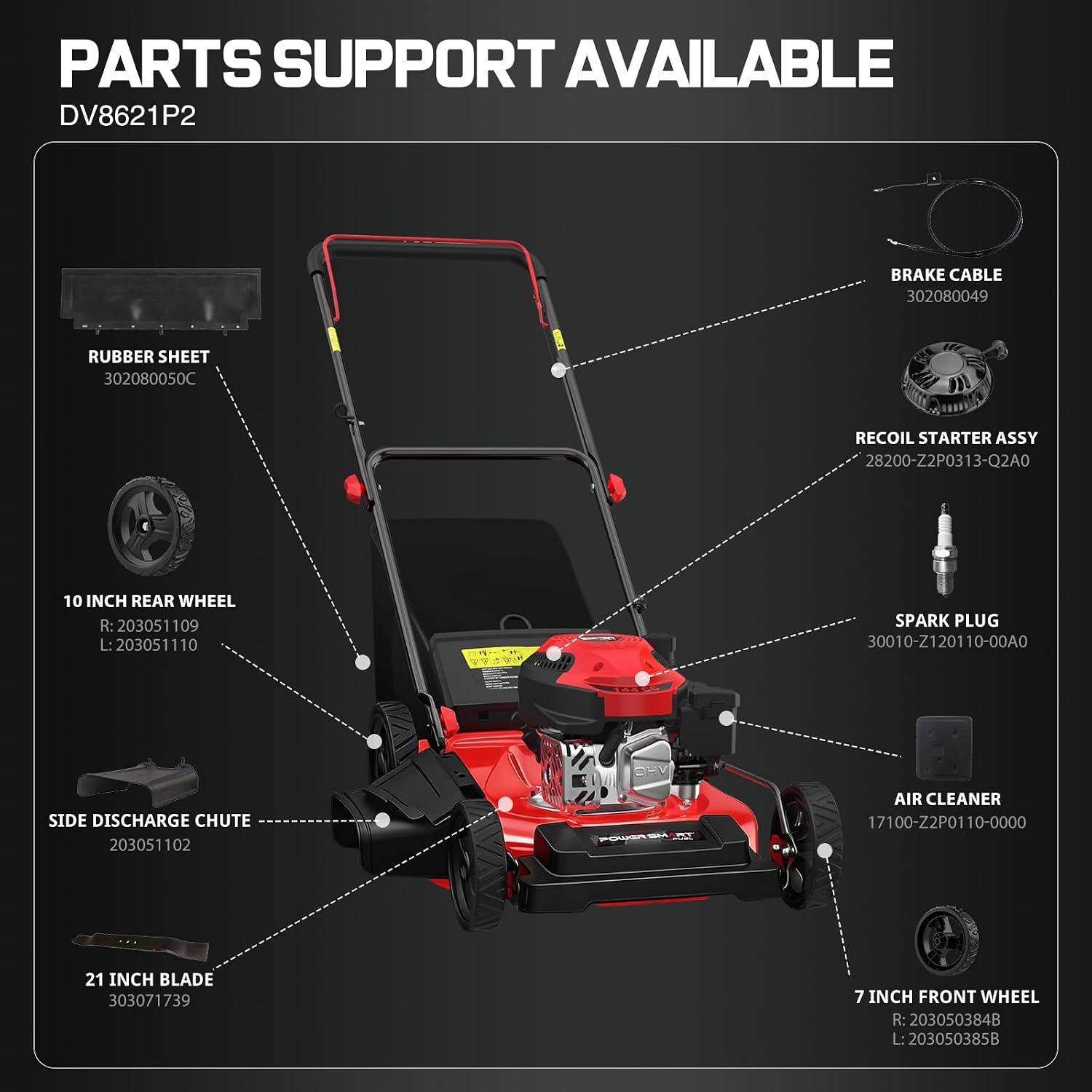 PowerSmart EasyGlide 21-Inch Gas Lawn Mower, 144cc 4-Stroke OHV Engine, Push Walk-Behind, 3-in-1 Mulch/Bag/Side Discharge, Steel Deck, 6 Height Adjustment