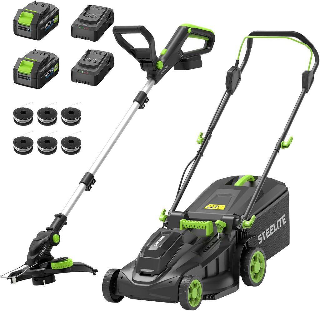 STEELITE 40V (2 x 20V) 17-Inch Electric Lawn Mower & 12-Inch Cordless String Trimmer Combo Kit, Includes 2 x 4.0Ah Batteries and Dual Chargers