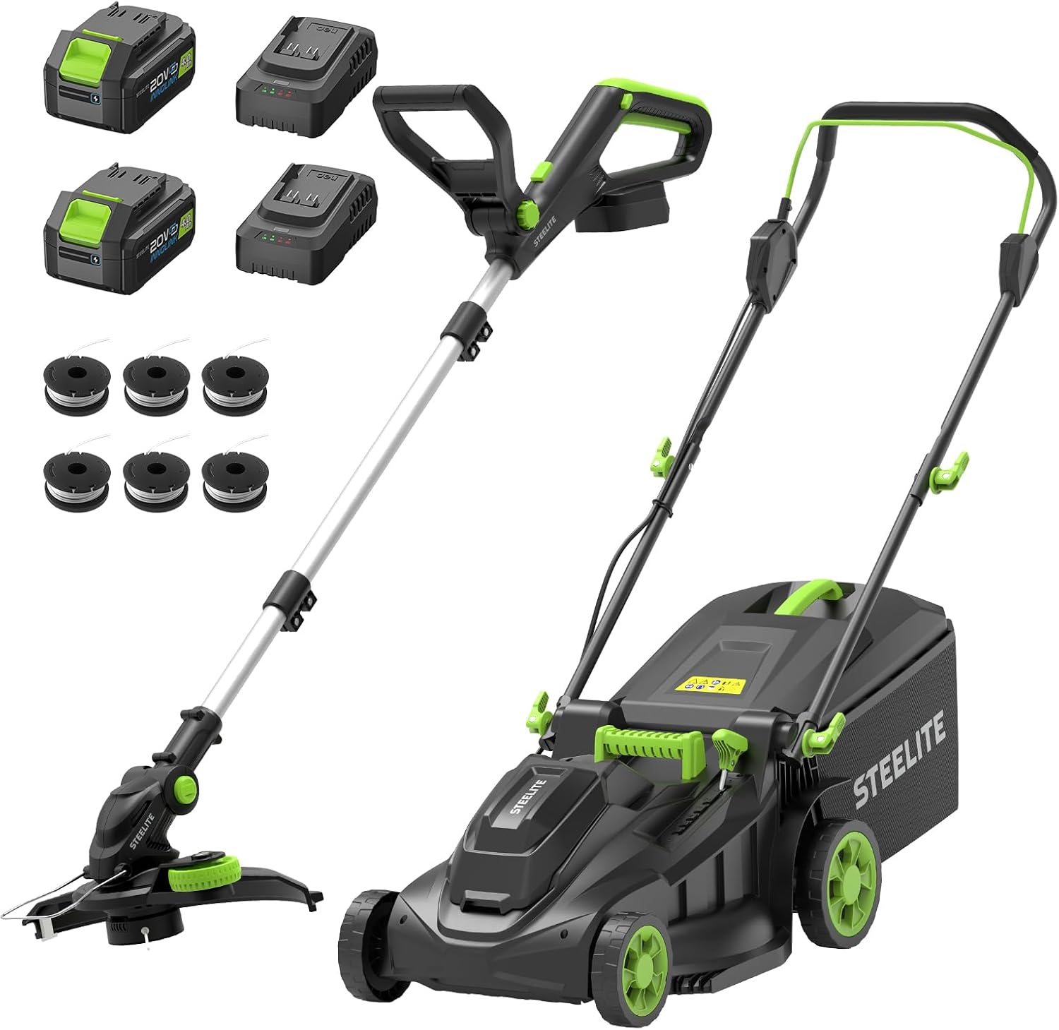 STEELITE 40V (2 x 20V) 17-Inch Electric Lawn Mower & 12-Inch Cordless String Trimmer Combo Kit, Includes 2 x 4.0Ah Batteries and Dual Chargers