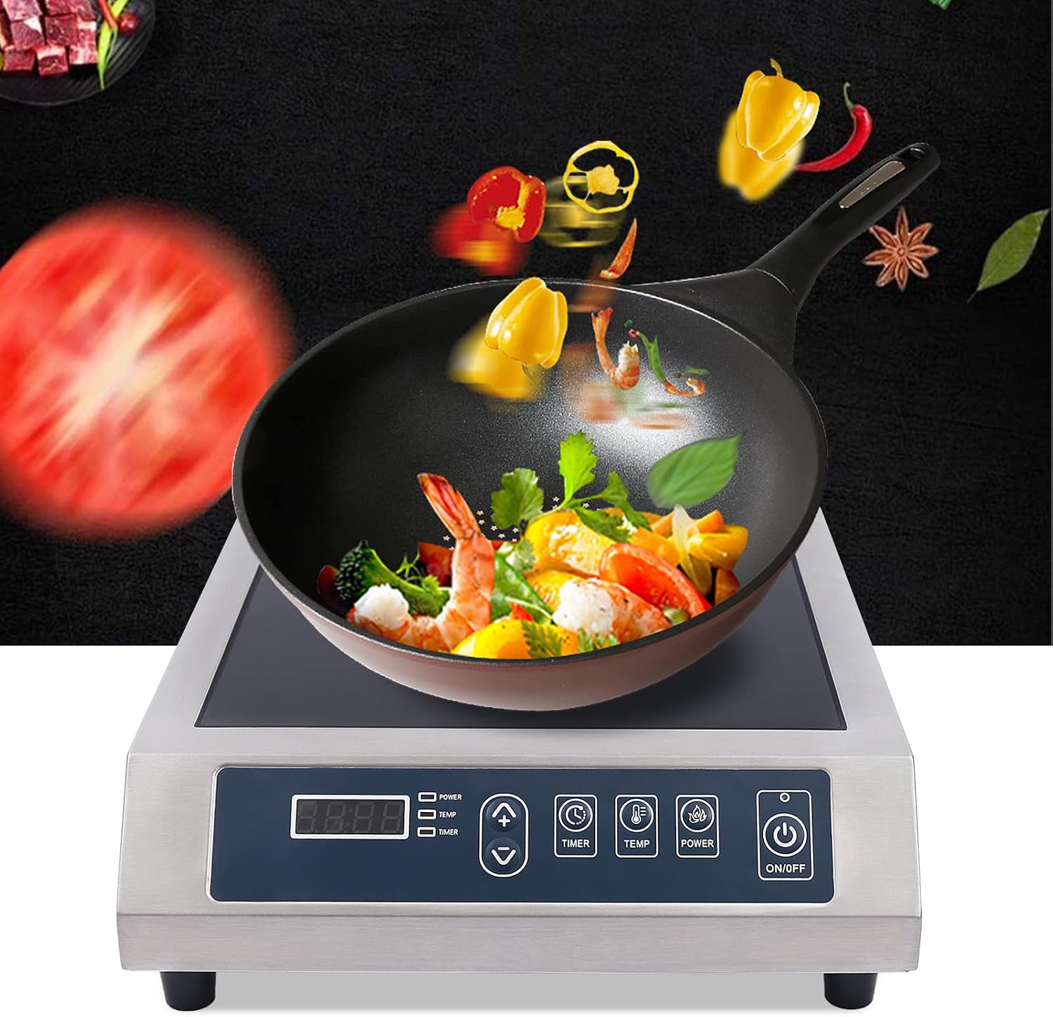 Portable Induction Cooktop,14' Shatter-Proof Ceramic Glass, 9' Heating Coil, 13 Temp Levels up to 460°F, Commercial Range Countertop Burner with Sensor Touch and LCD Screen