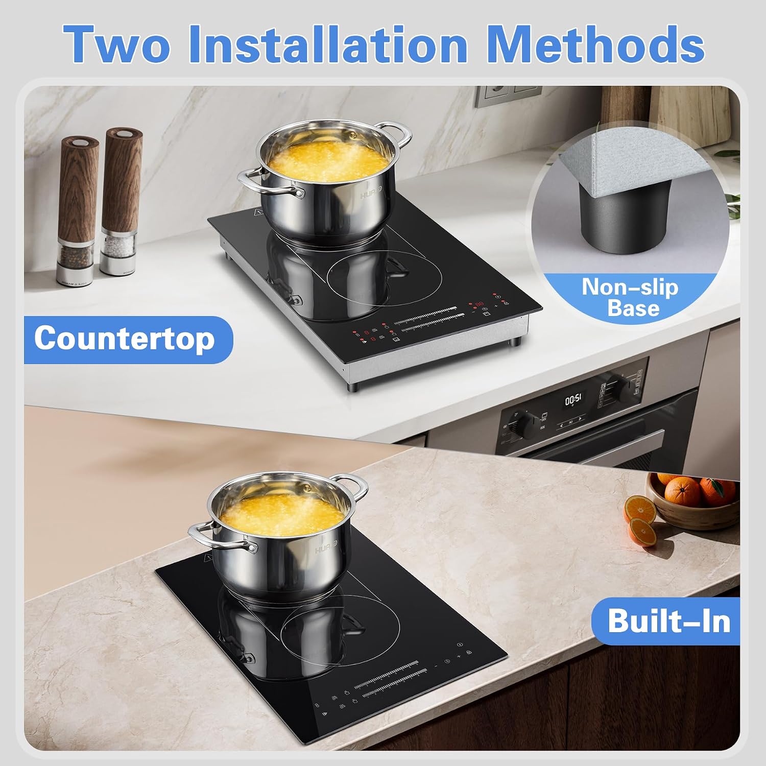 12 Inch Induction Cooktop 2 Burners, 120V 1800W Electric Stove with Bridge Function & 9 Power Levels, Built-in/Countertop Induction Burner for Kitchen, RV, Outdoor Camping