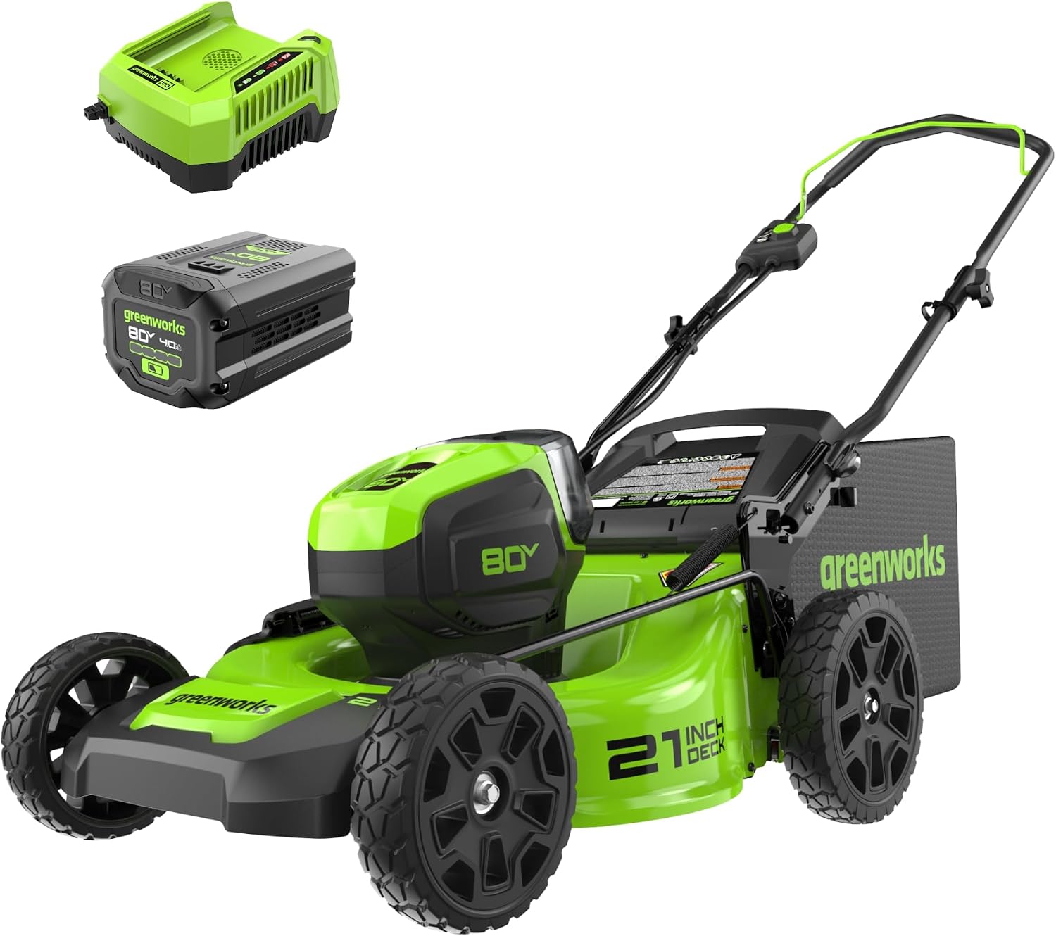 Greenworks 80V 21' Brushless Cordless (Push) Lawn Mower (75+ Compatible Tools), 4.0Ah Battery and 60 Minute Rapid Charger Included