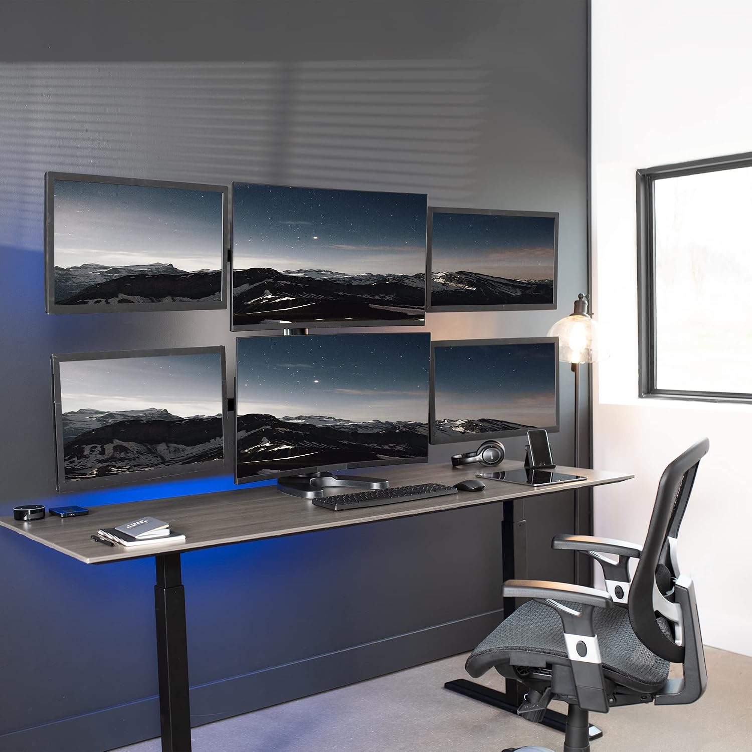 VIVO Hex LCD Monitor Height Adjustable 6 Screen Desk Mount Stand for up to 27 inch Screens, STAND-V006F