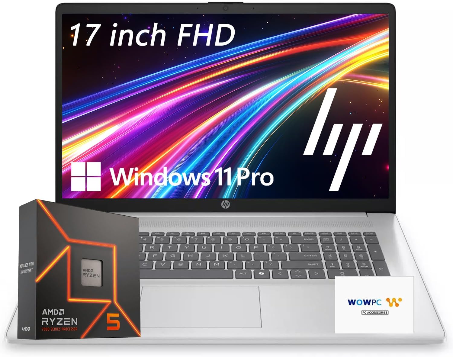 HP 17 Business Laptop 2025/2026 Edition, 17.3' Full HD IPS Display, AMD Ryzen 5 7430U (Beats Intel i7-1355U), AI Copilot Key, 16GB RAM, 1TB NVMe SSD, HDMI, Wi-Fi 6, Windows 11 Pro, WOWPC Recovery USB