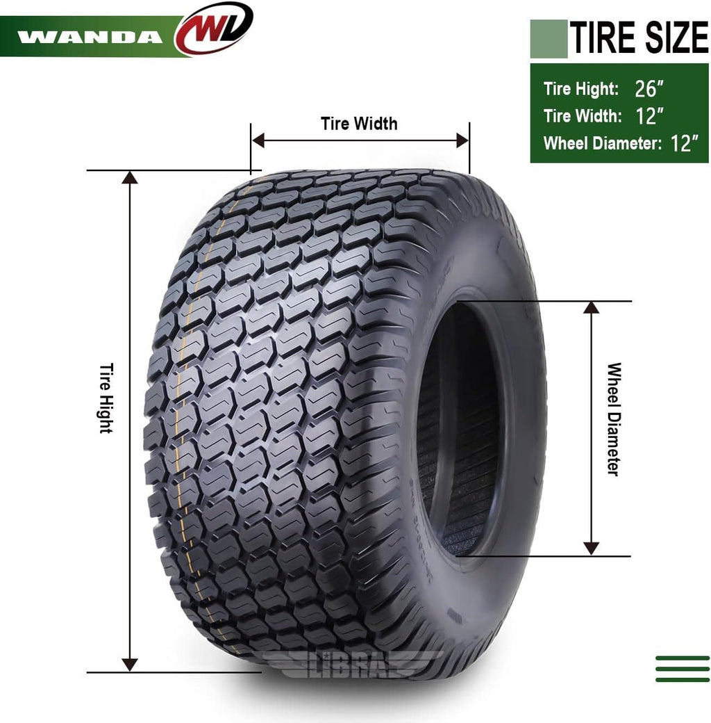 WANDA 26X12-12 Lawn Mower Tractor Cart Turf Tires 4 Ply 26x12x12 -Set 2-13056