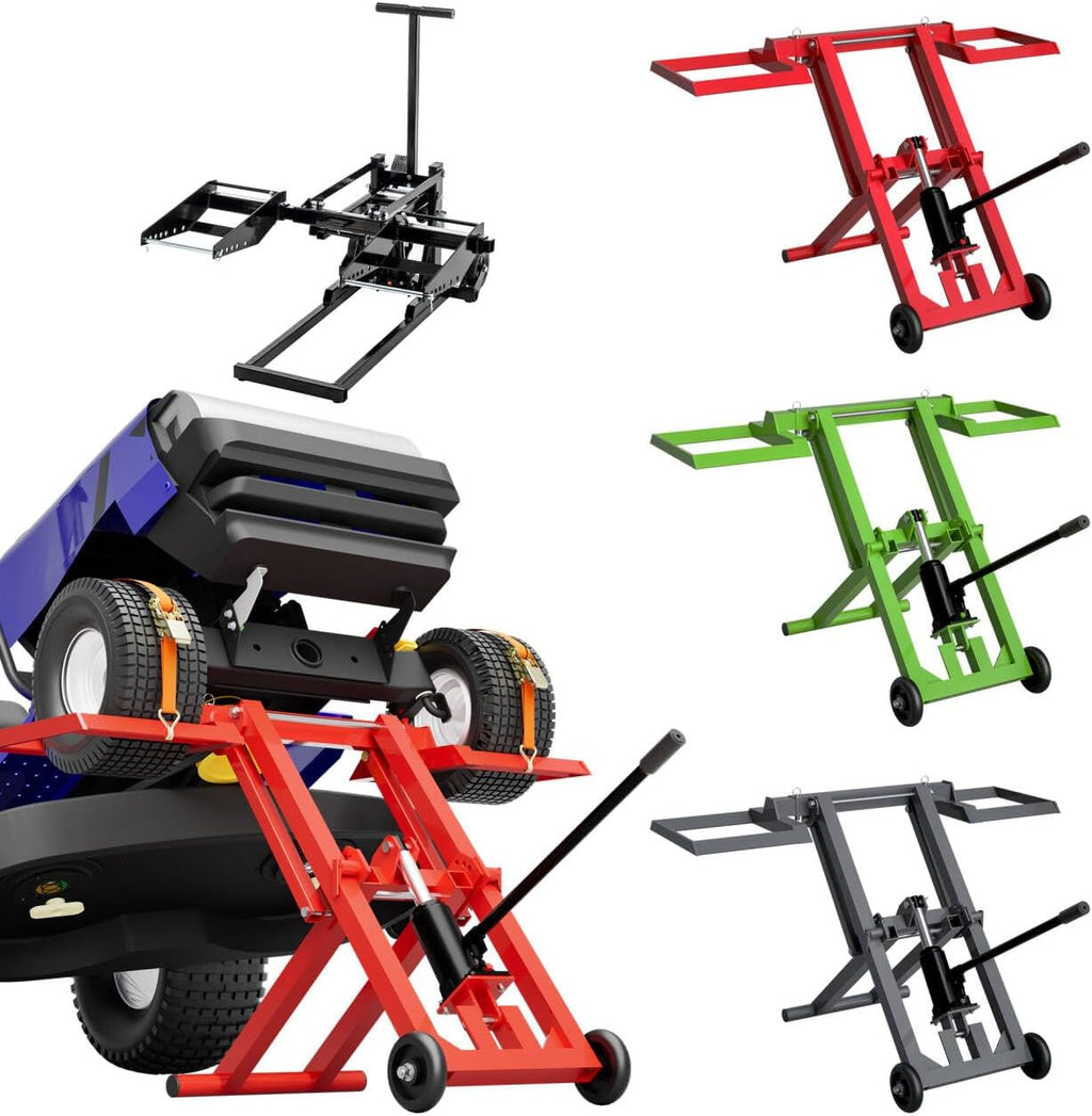 Riding Mower Lift,500 lbs Capacity Lawn Mower Lift Jack with Hydraulic Jack,Foldable Design for Zero Turn Mower Lift and Garden Tractors, Red