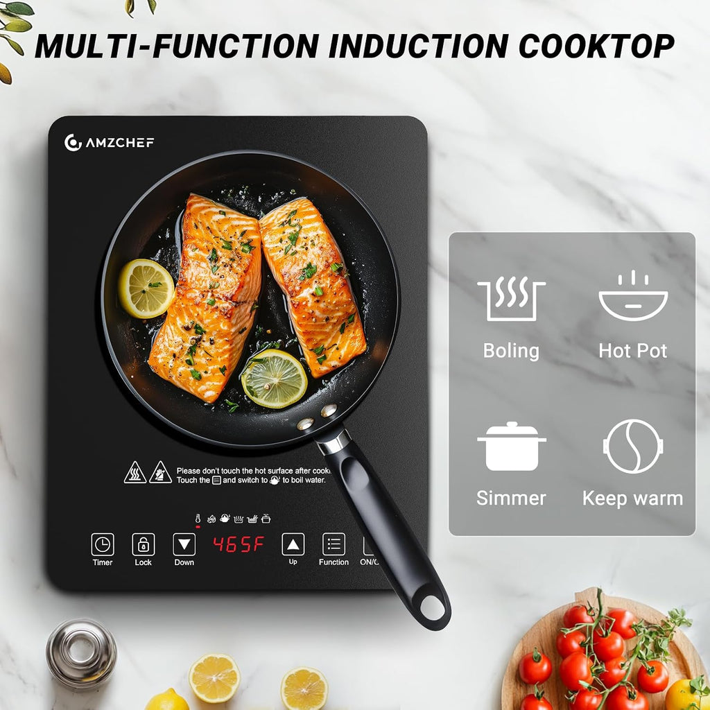 AMZCHEF Double Induction Cooktop with Removable Iron Cast Griddle Pan & AMZCHEF Portable Induction Cooktop