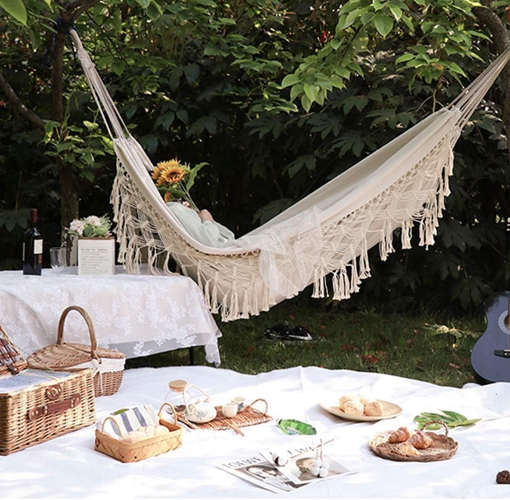 Double Tassel Hammock Rocking Chair Indoor and Outdoor Hanging Thickened Canvas Hammock Chair