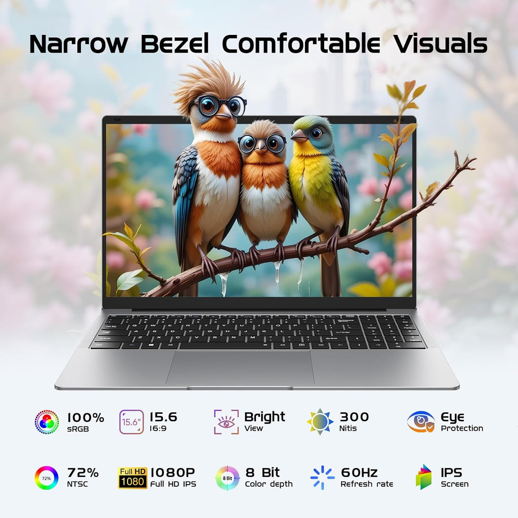 Laptop Computer 15.6' Laptops with 12GB RAM 256GB SSD,Office Suite, 100% sRGB Screen, N4000 Processor, Notebook, Dual Band WiFi5, BT4.2, USB-A, HDMI,FHD 1920 * 1080 Display,Silver