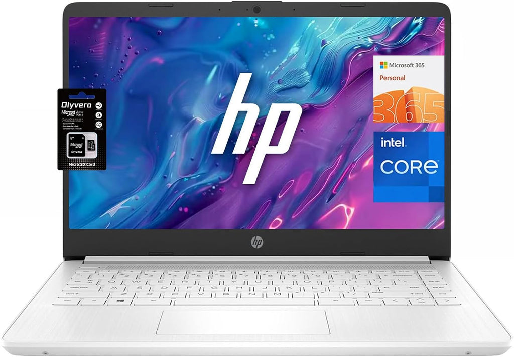 HP 14' HD Student Business Laptop, Intel Quad-Core N4120, 8GB RAM, 384GB Storage, (128GB eMMC+256GB SD Card), 1 Year Office 365, Slim Design, Webcam, HDMI, Bluetooth, WiFi, Win 11 S, Silver