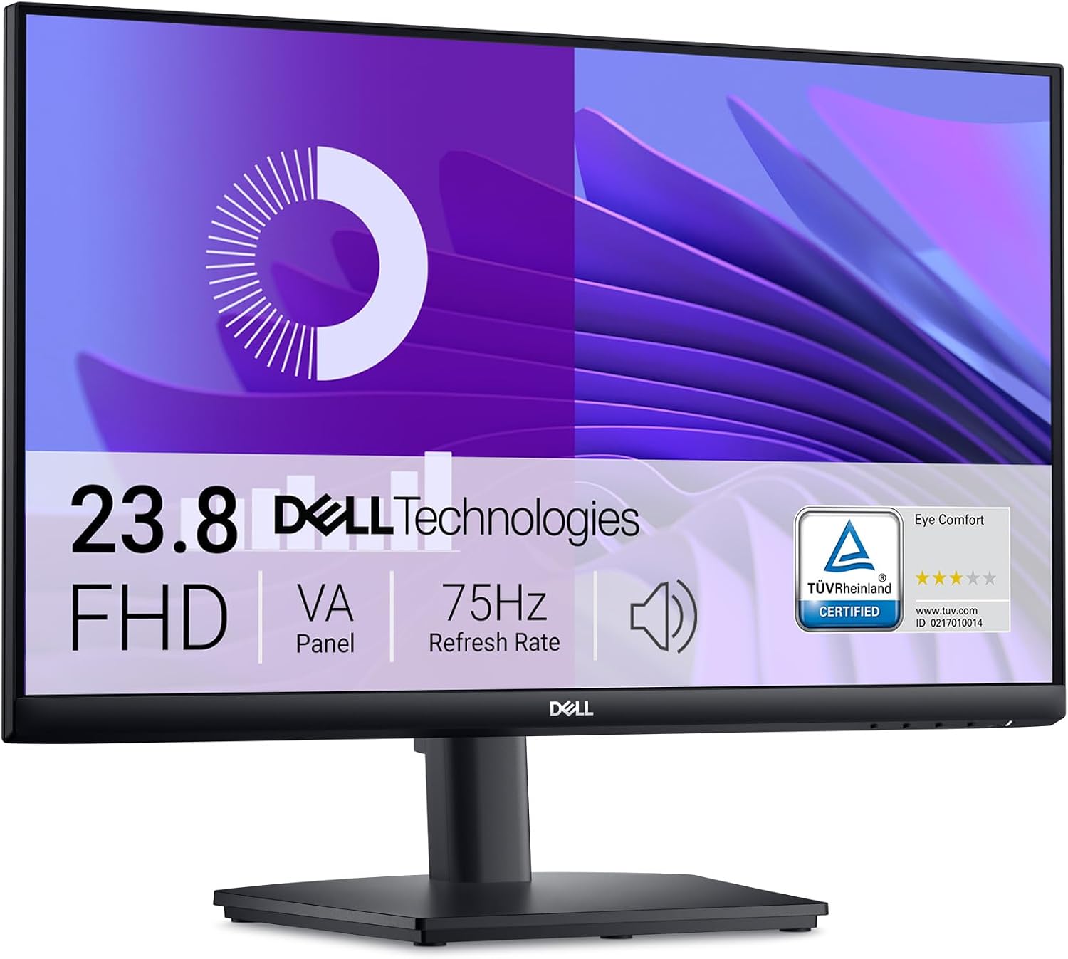 Dell E2425HS Monitor - 23.8-inch Full HD (1920x1080) 75Hz 8Ms Display, Speaker 2 x 1W, HDMI/DisplayPort Connectivity Height/Swivel/Tilt Adjustability - Black