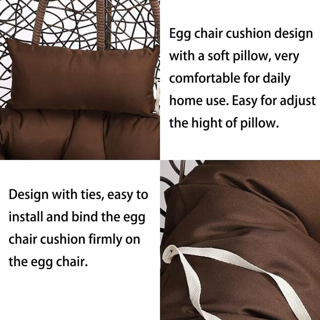 Swing Hanging Basket Seat Cushion, Hanging Basket Chair Cushion with Ties, Thick Hanging Egg Chair Cushion, Round Egg Swing Chair Cushion with Headrest, Beige, 49 x 49 Inch