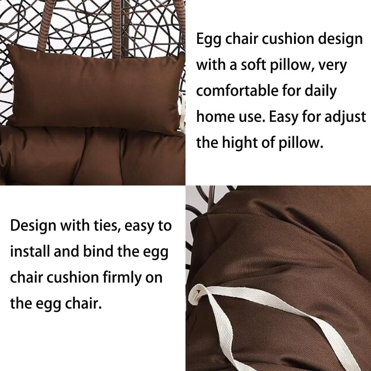 Generic Egg Chair Cushion Replacement, Round Hanging Basket Rocking Chair Cushion with Headrest, Indoor Outdoor Porch Backyard Patio Hammock Swing Replacement Cushion, Light Purple, 45 x 45 Inches