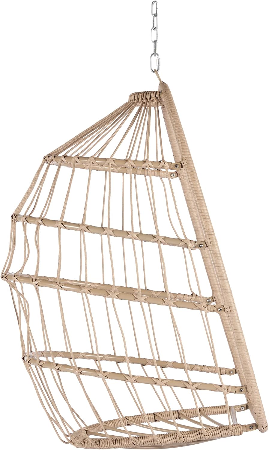 KEIKI Hanging Egg Chair, Outdoor Patio Swing Basket Egg Chair with Cushion, 360LBS Load Rattan Wicker Hammock Chair for Balcony, Garden, Living Room, Natural+Khaki
