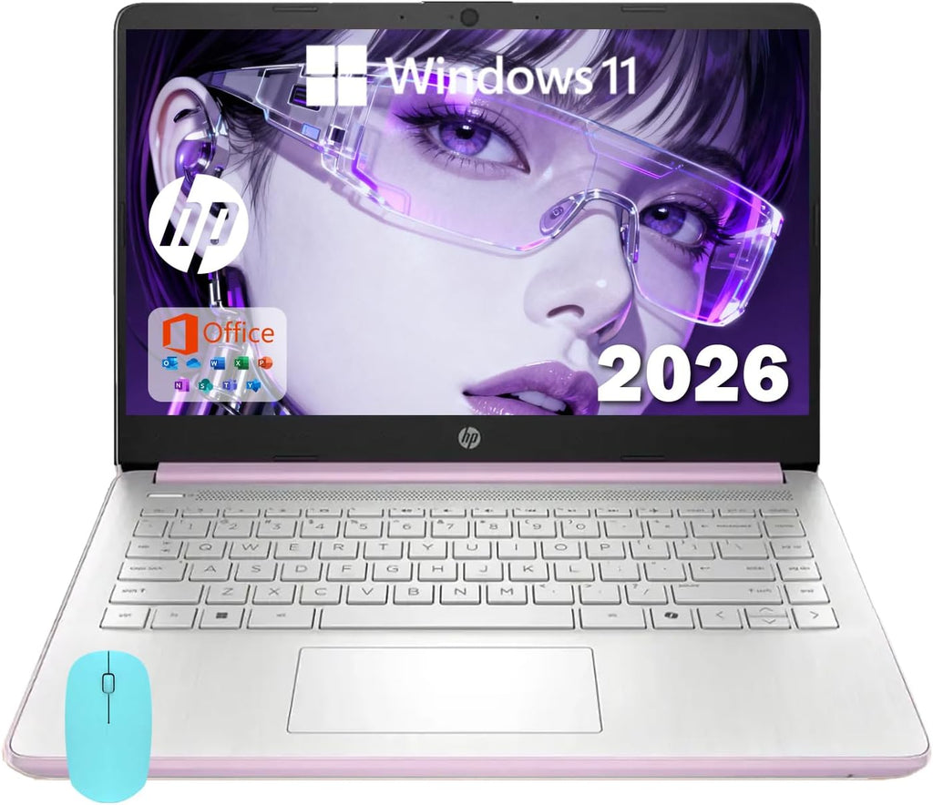 HP 14 Elite Laptop, 8GB RAM, 1.12TB Total Storage (128GB UFS+1TB Cloud), Honey Lavender, Office 365, Intel 4-Core, Win11, Copilot AI, 11Hr Battery, Alpacatec Mouse