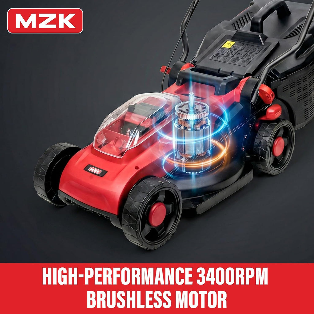 MZK 20V 13' Electric Lawn Mower, Brushless Cordless Lawn Mower with 4-Position Height Adjustment, Walk-Behind Push Mowers with 8 Gallon Grass Bag, 2 x 4.0Ah Batteries & Charger Included