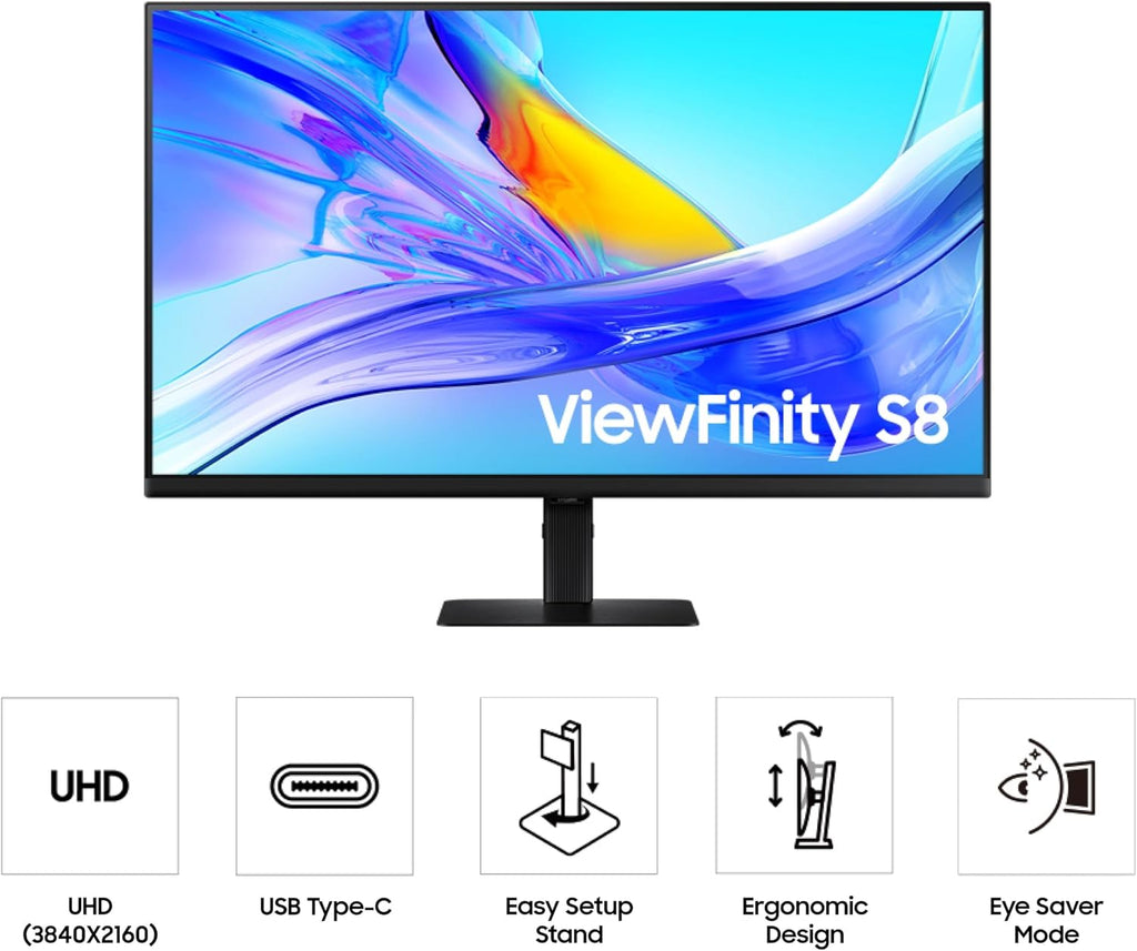 Samsung 32' ViewFinity S8 (S80UD) 4K UHD IPS HDR10 High Resolution Monitor, USB-C, Height Adjustable Ergonomic Stand, Built-in KVM Switch, Intelligent Eye Care, LS32D800UBNXGO, 2025
